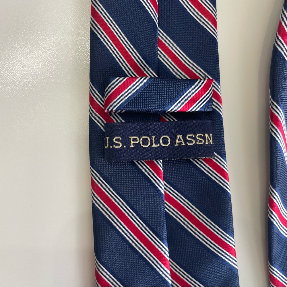 U.S. Polo Assn. Blue Tie with Red and White Stripes Patriotic Classic - Picture 2 of 7